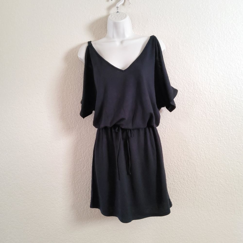 New  Lanston Sport Mini Jersey Drawstring Knit Dress XS Black